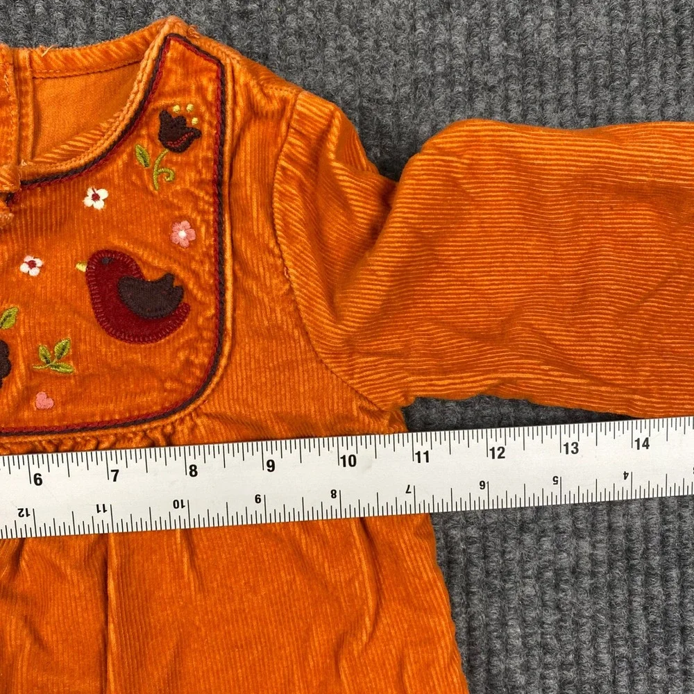 Gymboree Girls Orange Corduroy Embroidered Bird Floral Tunic Top 18-24 Months